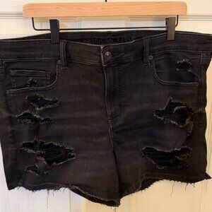 American Eagle Black Distressed Denim Shorts Size 18